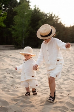 Komplet muślinowy koszula oversize i spodenki soft cream