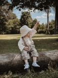 Linen set oversize shirt white and baggy sand